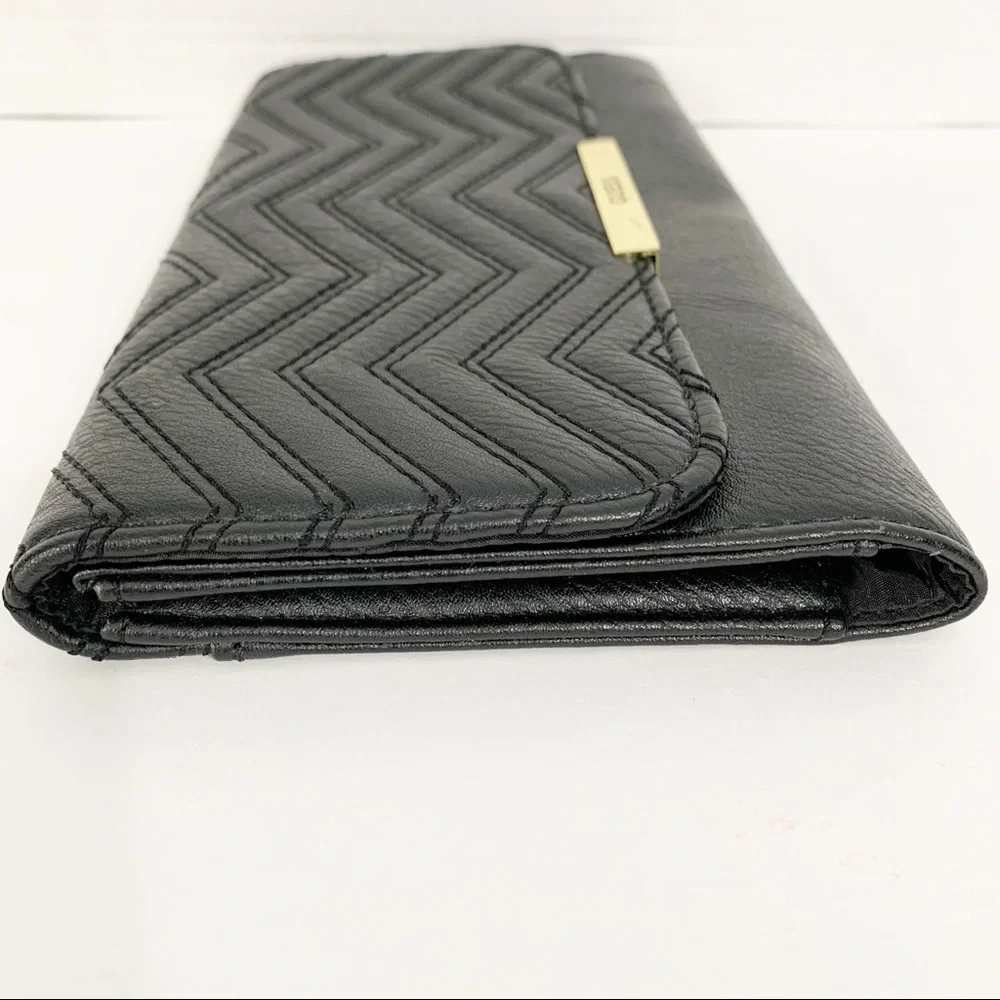 Guess Black Clutch with ID Window and Card Slots Flap Closure with Magnetic Snap